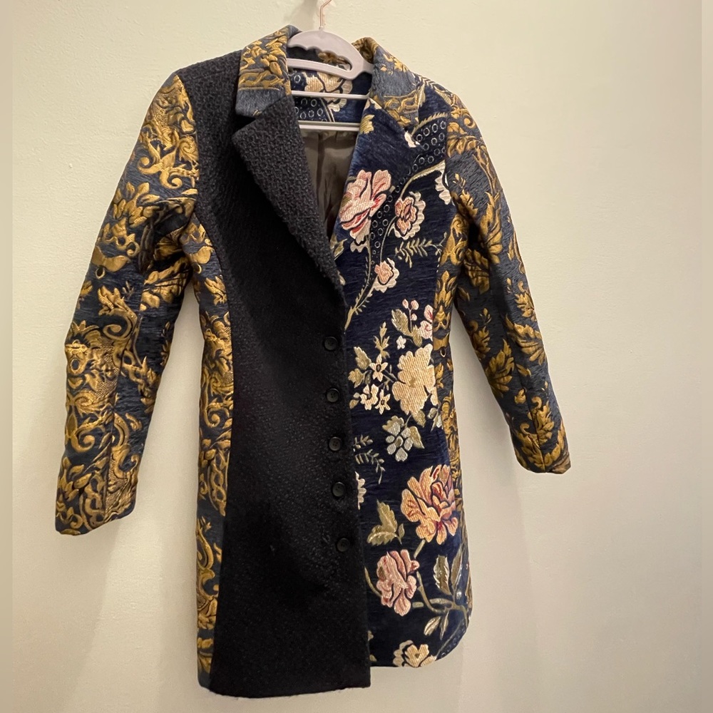 Unique baroque asymmetrical jacket half paisley half solid, fair condition